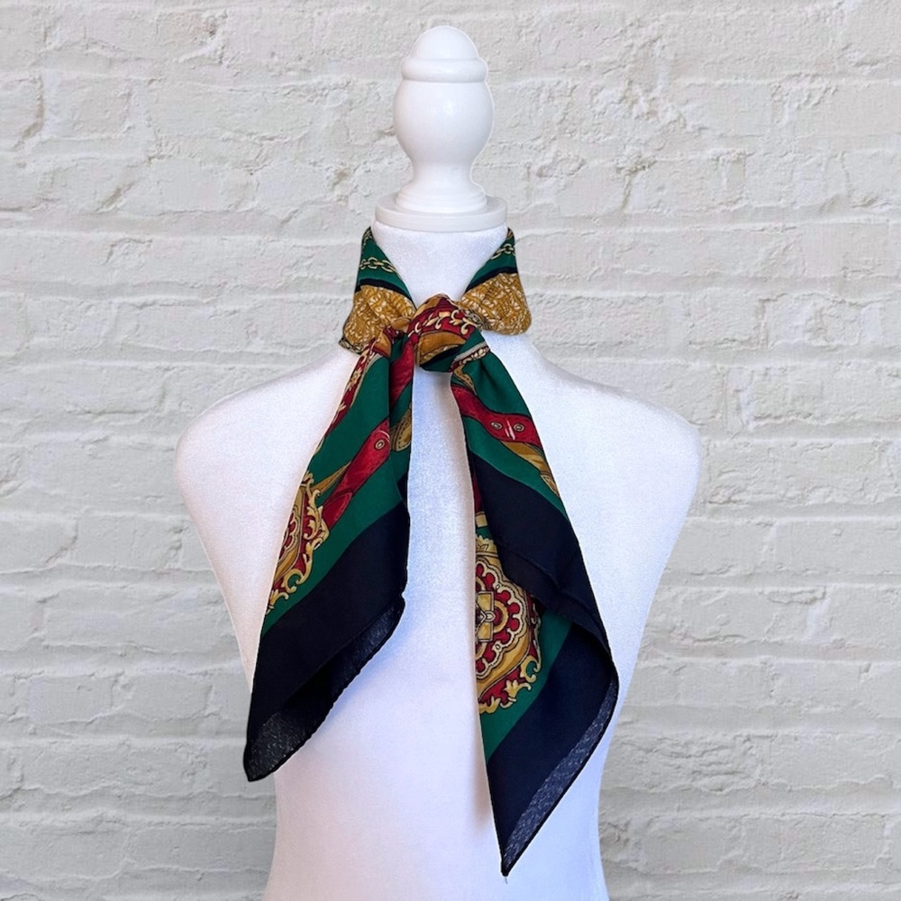 Vintage Square Gold Luxury Hardware Print Pattern Scarf 30" x 30" - Picture 3 of 13